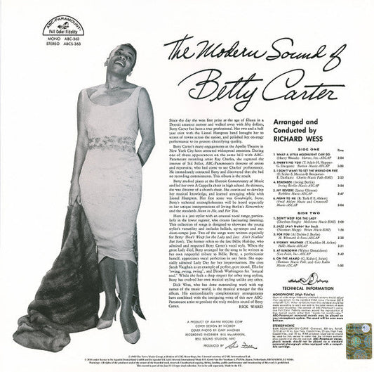 Betty Carter - The Modern Sound Of Betty Carter (Vinyl, LP, Album, Reissue, Mono) Near Mint (NM or M-) / Near Mint (NM or M-)