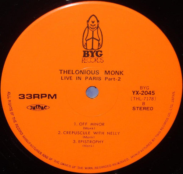 Thelonious Monk - Live In Paris Part 2 (Vinyl, LP, Album) Very Good (VG) / Very Good (VG)