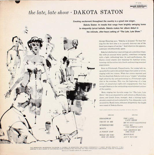 Dakota Staton - The Late, Late Show (Vinyl, LP, Album, Reissue, Mono) Very Good Plus (VG+) / Very Good (VG)