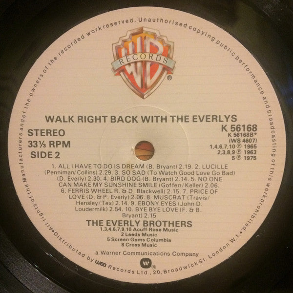 Everly Brothers - Walk Right Back With The Everlys (20 Golden Hits) (Vinyl, LP, Compilation, Reissue) Very Good (VG) / Very Good (VG)