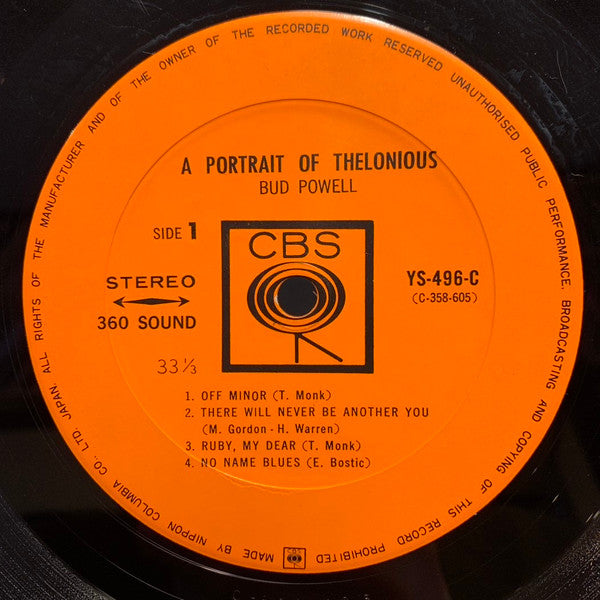 Bud Powell - A Portrait Of Thelonious (Vinyl, LP, Album, Stereo) Very Good (VG) / Very Good (VG)