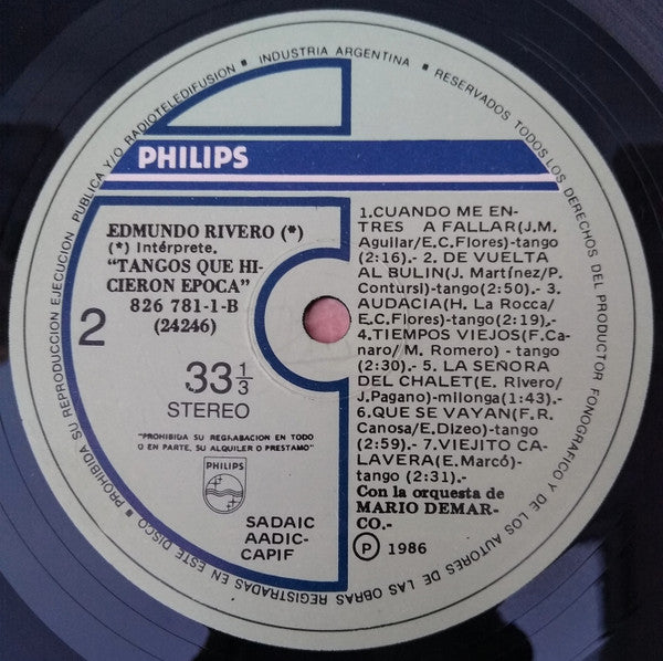 Edmundo Rivero - Tangos Que Hicieron Epoca (Vinyl, LP, Album, Repress) Very Good Plus (VG+) / Very Good (VG)