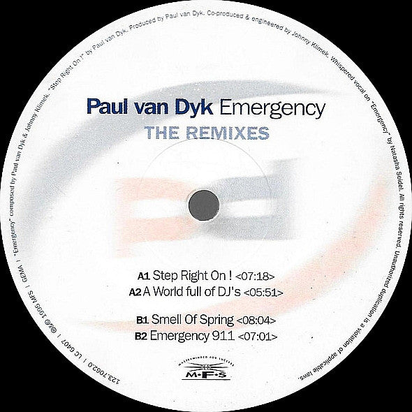 Paul van Dyk - Emergency (The Remixes) (Vinyl, 12", 33 ⅓ RPM) Very Good Plus (VG+) / Good Plus (G+)