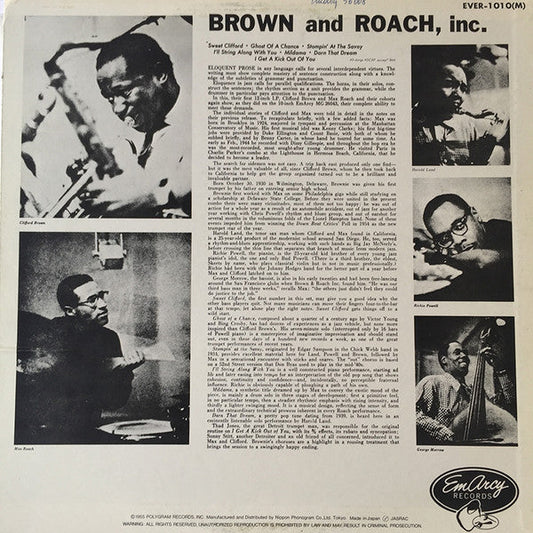 Clifford Brown And Max Roach - Brown And Roach Incorporated (Vinyl, LP, Album, Reissue, Mono) Very Good Plus (VG+) / Very Good Plus (VG+)