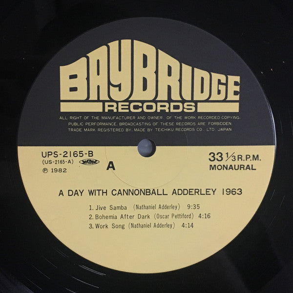 Cannonball Adderley - A Day With Cannonball Adderley 1963 (Vinyl, LP, Album, Mono) Near Mint (NM or M-) / Very Good Plus (VG+)