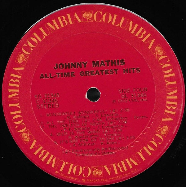 Johnny Mathis - Johnny Mathis' All-Time Greatest Hits (2xVinyl, LP, Compilation, Reissue) Very Good Plus (VG+) / Very Good (VG)