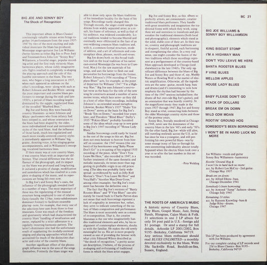 Big Joe Williams - Big Joe Williams And Sonny Boy Williamson (Vinyl, LP, Compilation) Very Good Plus (VG+) / Very Good (VG)