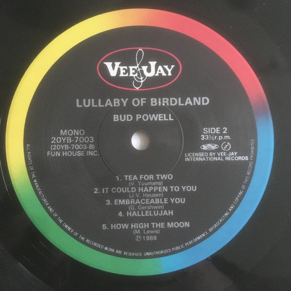 Bud Powell - Lullaby Of Birdland - Live At Birdland (Vinyl, LP, Mono) Very Good Plus (VG+) / Very Good Plus (VG+)