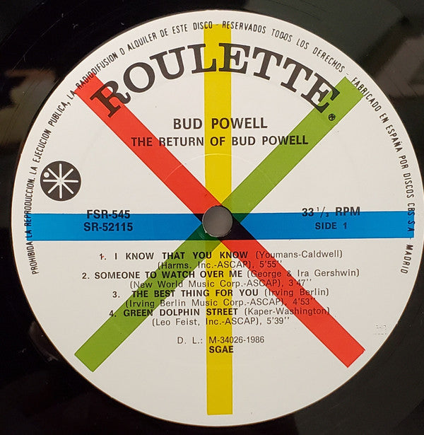 Bud Powell - The Return Of Bud Powell (Vinyl, LP, Stereo) Good Plus (G+) / Very Good Plus (VG+)