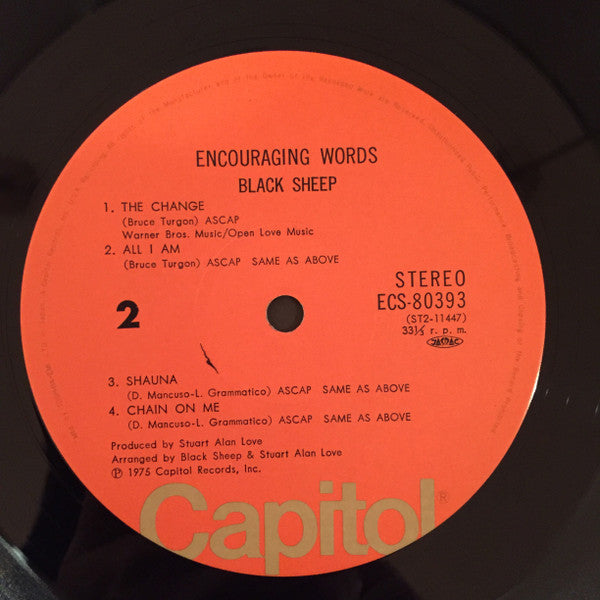 Black Sheep (5) - Encouraging Words (Vinyl, LP, Album, Stereo) Very Good Plus (VG+) / Very Good Plus (VG+)