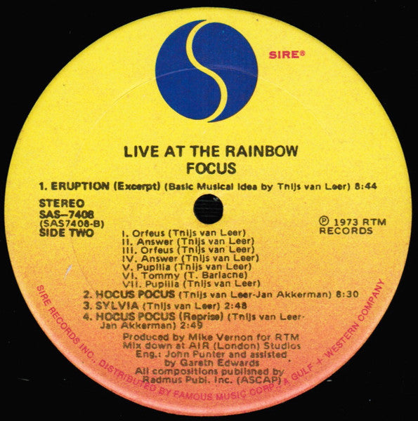 Focus (2) - Live At The Rainbow (Vinyl, LP, Album, Stereo) Good Plus (G+) / Very Good (VG)