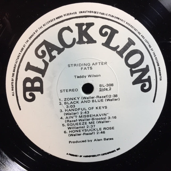 Teddy Wilson - Striding After Fats (Vinyl, LP, Album, Repress, Stereo) Very Good (VG) / Very Good (VG)