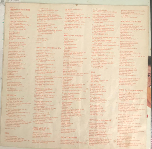 Carpenters - Carpenters Vol.1 - Yesterday Once More (Vinyl, LP, Compilation) Very Good Plus (VG+) / Very Good (VG)