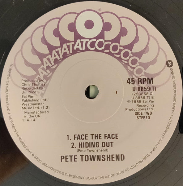 Pete Townshend - Face The Face (Vinyl, 12", 45 RPM) Very Good (VG) / Very Good Plus (VG+)