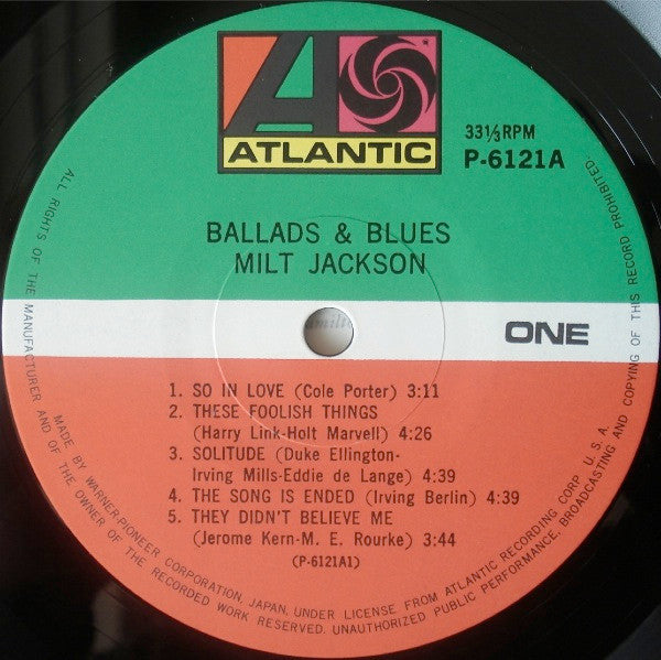 Milt Jackson - Ballads & Blues (Vinyl, LP, Album, Reissue, Mono)