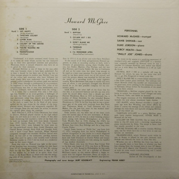 Howard McGhee - The Return Of Howard McGhee (Vinyl, LP, Album, Reis...