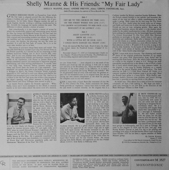 Shelly Manne & His Friends - Modern Jazz Performances Of Songs From My Fair Lady (Vinyl, LP, Album, Repress, Mono) Very Good (VG) / Very Good (VG)