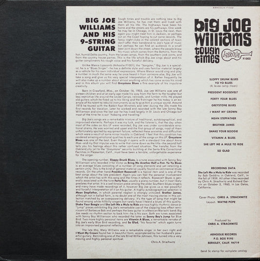 Big Joe Williams - Tough Times (Vinyl, LP, Album, Reissue) Very Good (VG) / Fair (F)