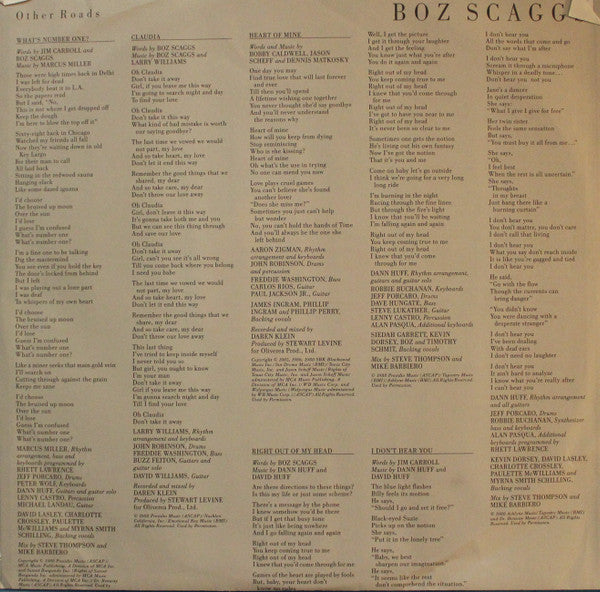Boz Scaggs - Other Roads (Vinyl, LP, Album, Stereo)