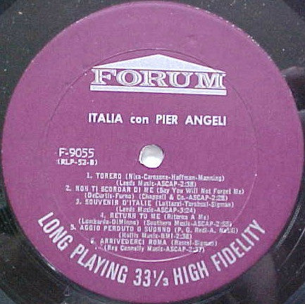 Pier Angeli - Italia Con Pier Angeli (Vinyl, LP, Album, Mono) Very Good (VG) / Very Good (VG)