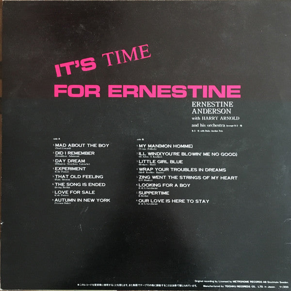 Ernestine Anderson - It's Time For Ernestine (Vinyl, LP, Album, Mono)