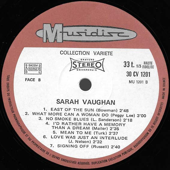 Sarah Vaughan - Singing Sweet And Sultry (Vinyl, LP, Compilation, Stereo) Very Good (VG) / Very Good (VG)
