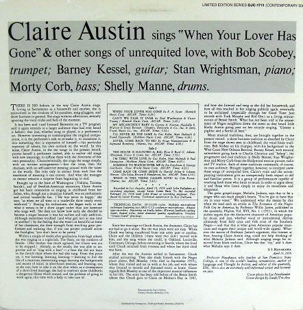 Claire Austin - Claire Austin Sings "When Your Lover Has Gone" (Vinyl, LP, Album, Reissue, Remastered, Limited Edition) Very Good (VG) / Very Good Plus (VG+)