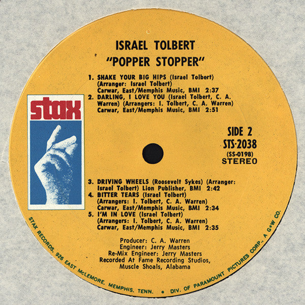 Israel Tolbert - Popper Stopper (Vinyl, LP, Album, Stereo) Good Plus (G+) / Very Good (VG)
