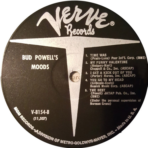 Bud Powell - Bud Powells Moods (Vinyl, LP, Album, Reissue, Mono) Very Good (VG) / Very Good Plus (VG+)