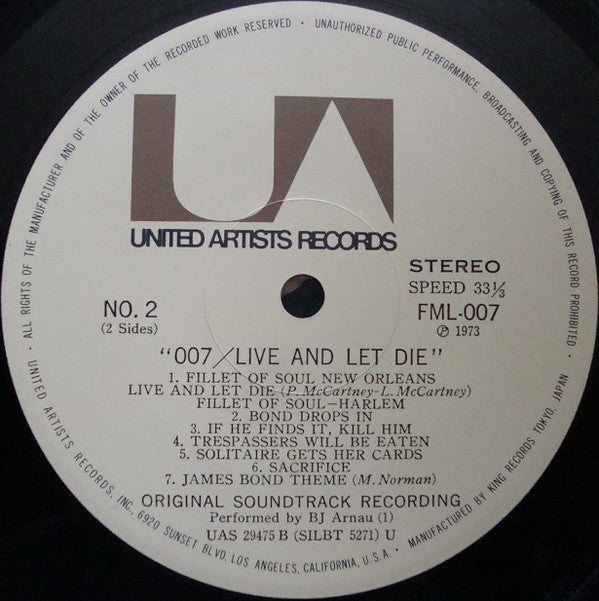 Various - 007/Live And Let Die (Original Motion Picture Soundtrack) (Vinyl, LP, Album) Very Good (VG) / Good Plus (G+)