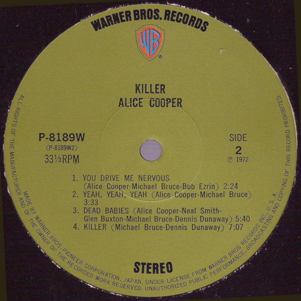 Alice Cooper - Killer (Vinyl, LP, Album, Stereo) Very Good (VG) / Poor (P)