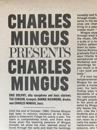 Charles Mingus - Presents Charles Mingus (Vinyl, LP, Album, Stereo, Reissue) Very Good Plus (VG+) / Near Mint (NM or M-)