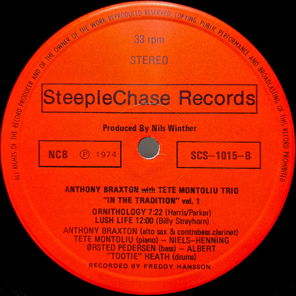 Anthony Braxton - In The Tradition (Vinyl, LP, Album, Stereo) Very Good (VG) / Good Plus (G+)