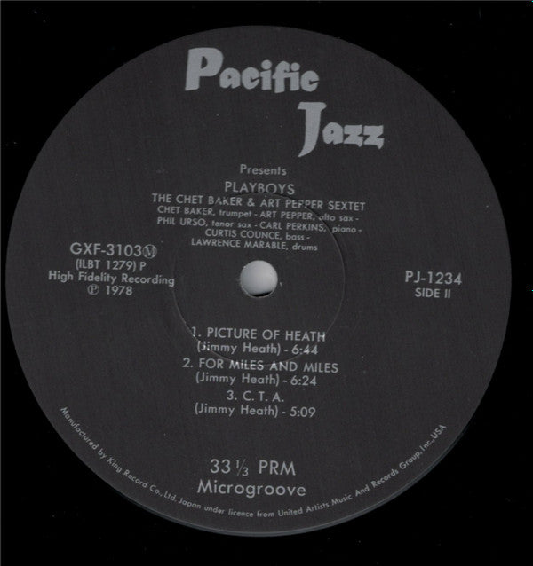 The Chet Baker-Art Pepper Sextet - Playboys (Vinyl, LP, Album, Limited Edition, Reissue, Mono) Very Good Plus (VG+) / Very Good (VG)