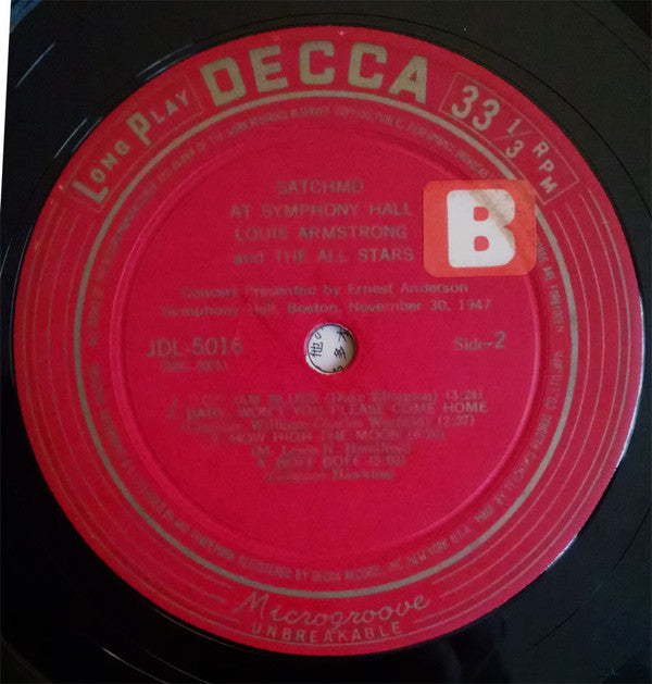 Louis Armstrong And His All-Stars - Satchmo At Symphony Hall Vol. 1 (Vinyl, LP, Album, Mono) Good Plus (G+) / Poor (P)