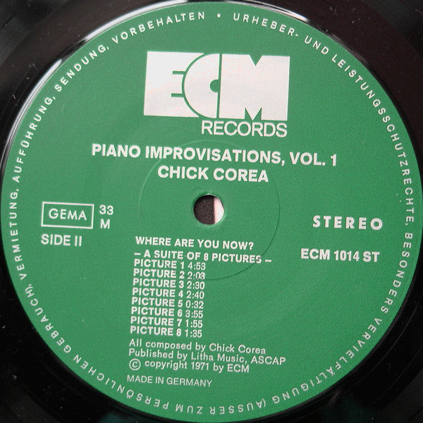 Chick Corea - Piano Improvisations Vol. 1 (Vinyl, LP, Album) Very Good Plus (VG+) / Very Good (VG)