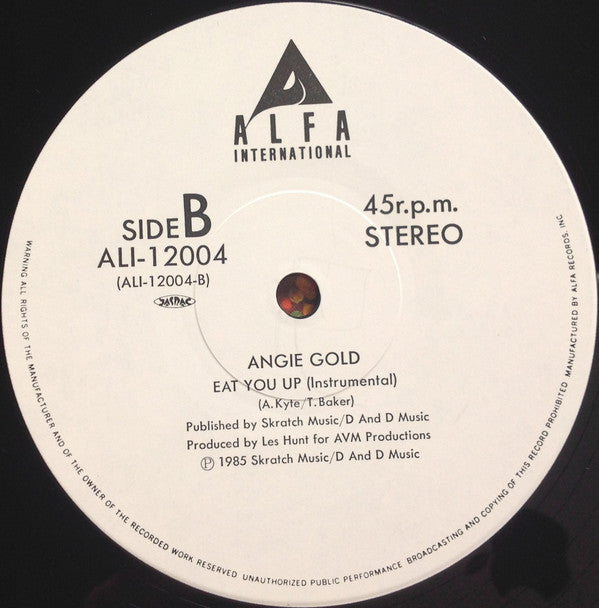 Angie Gold - Eat You Up = 素敵なハイエナジー・ボーイ (Vinyl, 12", 45 RPM, Single) Very Good Plus (VG+) / Very Good Plus (VG+)