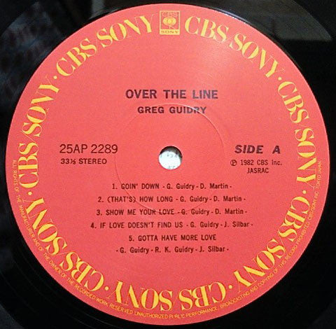 Greg Guidry - Over The Line (Vinyl, LP, Album) Very Good (VG) / Very Good (VG)