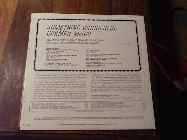 Carmen McRae - Something Wonderful (Vinyl, LP, Album, Stereo) Very Good Plus (VG+) / Good Plus (G+)