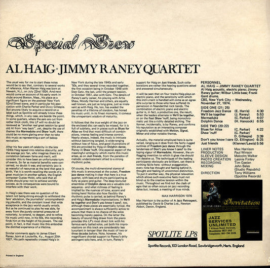 Al Haig-Jimmy Raney Quartet - Special Brew (Vinyl, LP, Album) Very Good (VG) / Good Plus (G+)