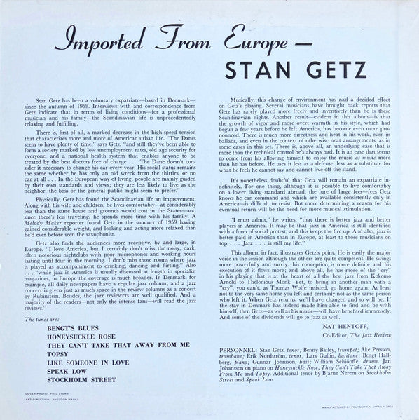 Stan Getz - Imported From Europe (Vinyl, LP, Album, Reissue, Mono) Very Good Plus (VG+) / Very Good Plus (VG+)