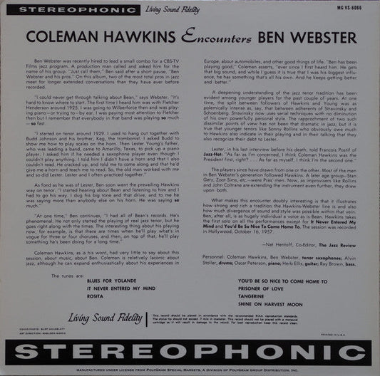 Coleman Hawkins - Coleman Hawkins Encounters Ben Webster (Vinyl, LP, Album, Limited Edition, Reissue, Stereo) Very Good Plus (VG+) / Near Mint (NM or M-)