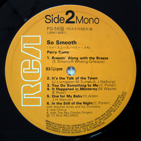 Perry Como - So Smooth (Vinyl, LP, Album, Limited Edition, Reissue, Mono) Near Mint (NM or M-) / Very Good Plus (VG+)