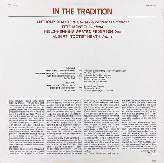 Anthony Braxton - In The Tradition (Vinyl, LP, Album, Stereo) Very Good (VG) / Good Plus (G+)