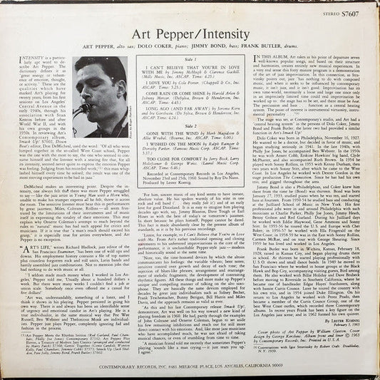 Art Pepper - Intensity (Vinyl, LP, Album, Reissue, Repress, Stereo) Near Mint (NM or M-) / Very Good Plus (VG+)