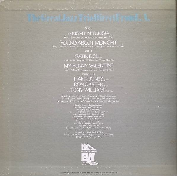 The Great Jazz Trio - The Great Jazz Trio Direct From L.A. (Vinyl, LP, Album, Stereo) Very Good Plus (VG+) / Very Good Plus (VG+)