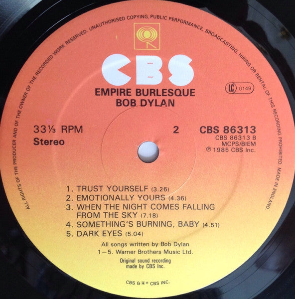 Bob Dylan - Empire Burlesque (Vinyl, LP, Album, Stereo) Very Good (VG) / Very Good Plus (VG+)