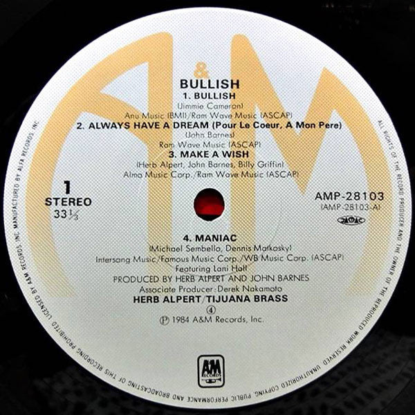 Herb Alpert & The Tijuana Brass - Bullish (Vinyl, LP, Album) Very Good Plus (VG+) / Very Good Plus (VG+)