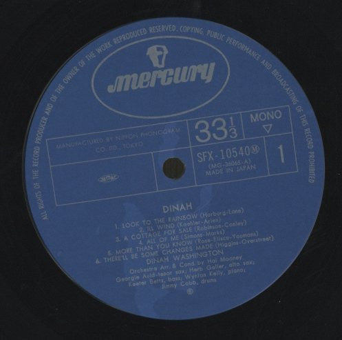 Dinah Washington - Dinah (Vinyl, LP, Album, Reissue, Mono) Very Good Plus (VG+) / Very Good (VG)