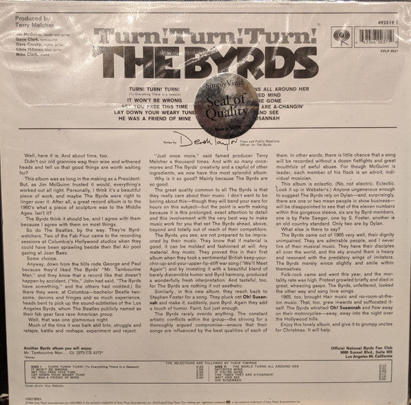 The Byrds - Turn! Turn! Turn! (Vinyl, LP, Album, Reissue) Very Good Plus (VG+) / Very Good Plus (VG+)